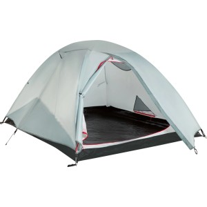 CAMPSITE Zelt für 3 Personen, hellgrau, mit offenem Eingang und kleinem Fenster.