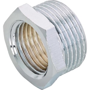 Verchromtes Gewinde-Reduzierstück aus Messing, 18,6 mm auf 26,4 mm, für Gewindefittings.