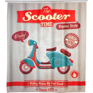 Wenko Anti-Schimmel Duschvorhang mit Vintage Scooter Motiv, 200x180 cm.