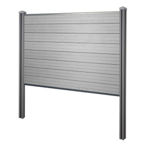 Grauer WPC-Sichtschutz Zaun Savoie Basiselement mit WPC-Pfosten zum Einbetonieren, 195 cm breit.