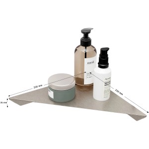 Eck-Duschablage von Schulte in Edelstahloptik mit Pflegeprodukten. Klebemontage ohne Bohren.