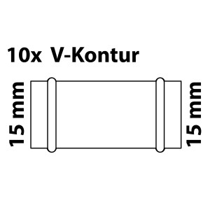Abbildung einer CU-Doppelmuffe, blank, 15 mm, für Pressfittings mit V-Kontur, 10 Stück.