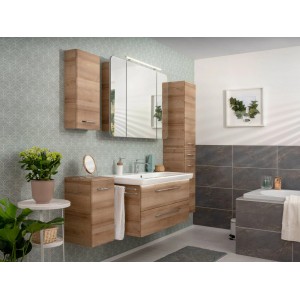 Fackelmann Keramik-Waschbecken Milano, 107,5 cm, Weiß, mit Badmöbeln im Badezimmer.