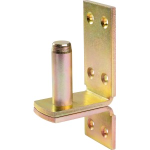 Gelb verzinkter Aufschraubkloben D1, 116x40 mm, Bolzen Ø 16 mm, zur Befestigung von Ladenbändern.