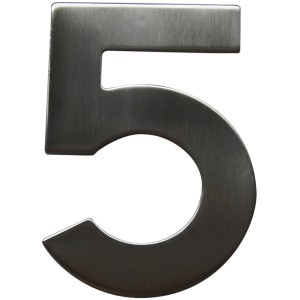 Edelstahl Hausnummer Nr. 5 zur einfachen Montage am Haus.
