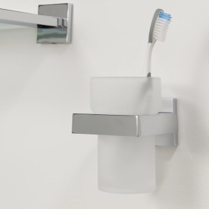 Tiger Items Zahnputzbecher mit Halterung aus Edelstahl, eckiges Design.