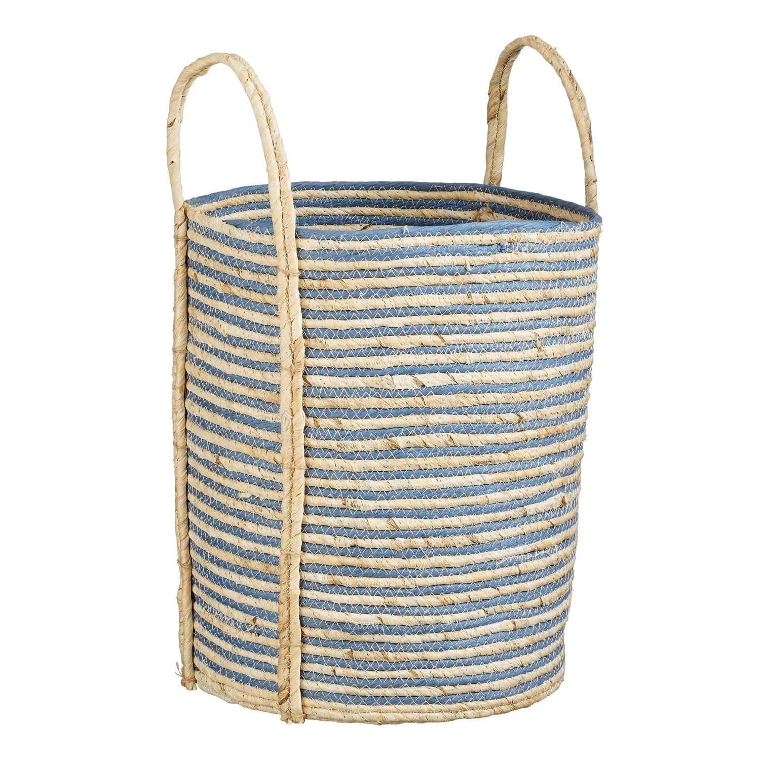 Blauer Brooklyn Korb von Mica Decorations, Ø 35 cm, gestreift, mit Henkeln. Dekorative Aufbewahrung.