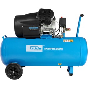 Blauer Güde Kompressor 412/8/100 mit 2 Zylindern und Transportgriff.