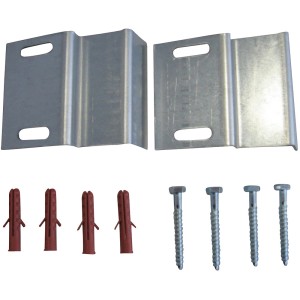 Wannenbefestigung Set: 2 Winkel, 4 Schrauben, 4 Dübel zur sicheren Badewannenmontage.