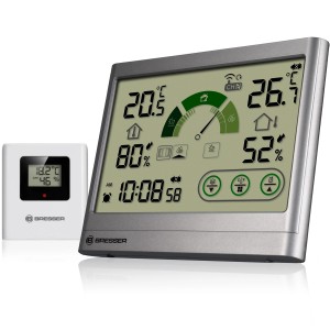 Bresser VentAir H Thermo-Hygrometer anthrazit mit Außensensor zur Messung von Temperatur und Luftfeuchtigkeit.