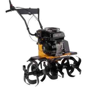 Texas TX612TG Benzin-Motorhacke mit schwarzem Motor und gelbem Rahmen.