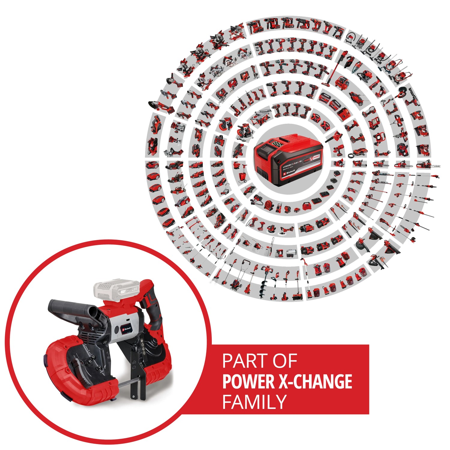 Einhell Akku-Bandsäge TE-MB 18/127 Li-Solo, rot/schwarz, Teil der Power X-Change Familie.