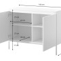 Selsey Sideboard Bemmi: Innenansicht mit Maßen 100x77x35 cm. 4 Fächer, goldene Beine. Stauraum Kommode.