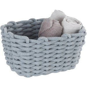 Grauer Wenko Aufbewahrungskorb Tia M aus Baumwollschnur mit Handtüchern.