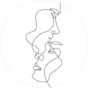 Glasbild Face Lines III, 30x30 cm, zeigt minimalistische Strichzeichnung zweier Gesichter.