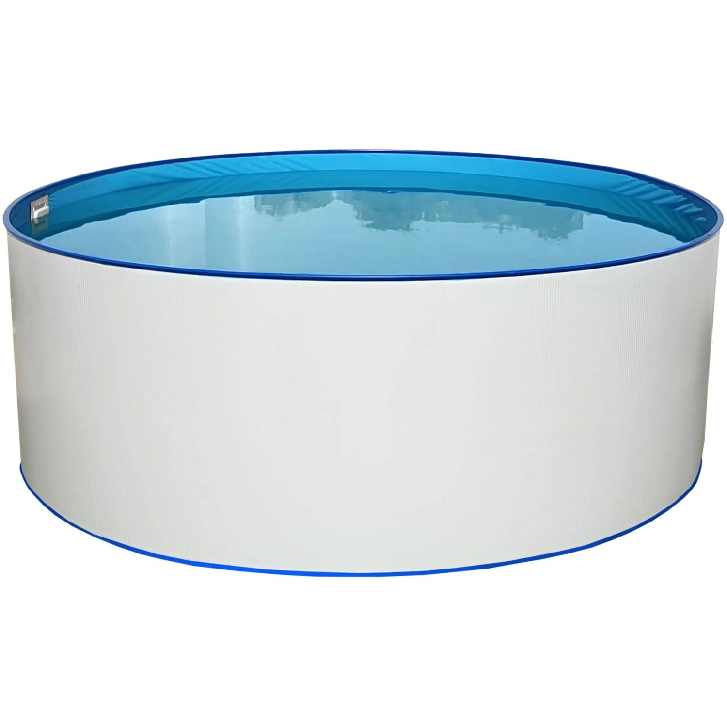 Steinbach Stahlwandpool-Set Nuovo, Ø 350 cm, mit weißer Stahlwand und blauer Innenfolie, gefüllt mit Wasser.