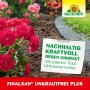 Neudorff Finalsan Unkraut-Frei Plus 2l: Unkrautvernichter im Beet mit Rosen und Hinweisschild.