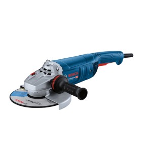 Blauer Bosch Professional Winkelschleifer GWS 22-230 J mit 2.200 W, schwarzem Griff und Diamantscheibe.