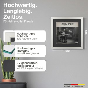 2er Set Schallplattenrahmen Platin 40x40cm mit Passepartout für Vinyl Cover