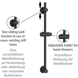 Wenko Duschstange Schwarz: Edelstahl Brausestange zur Wandmontage ohne Bohren.