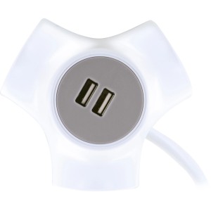 Schwaiger Y-Verteiler mit 3 Schuko-Steckdosen und 2 USB-Anschlüssen, 1,4 m Kabel.