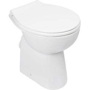 Weißes AquaSu Stand-WC, spülrandlos mit erhöhtem WC-Sitz (+7cm) für mehr Komfort.