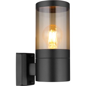 Moderne Globo Außenwandleuchte, schwarz matt mit Rauchglas, E27 Fassung. Dekorative Beleuchtung für den Außenbereich.