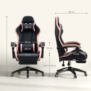 Vinsetto Gaming Chair Kunstleder Schaumstoff Nylon Stahl 65L x 65B x 121-129H cm Schwarz+Rosa