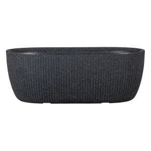 Ovale, schwarze Scheurich Pflanzschale Linetto mit Rillenmuster, 46 cm breit.