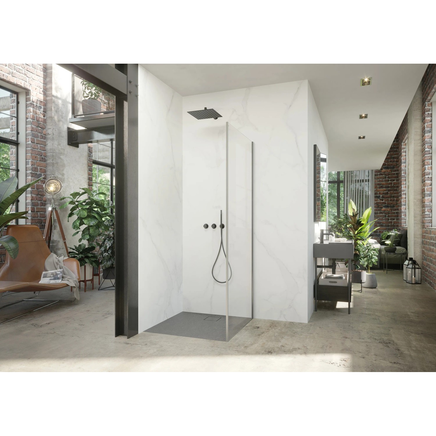 Hüppe Design Pure Seitenwand, 90x200 cm, Silber Matt, für Duschkabine mit Schwingtür.