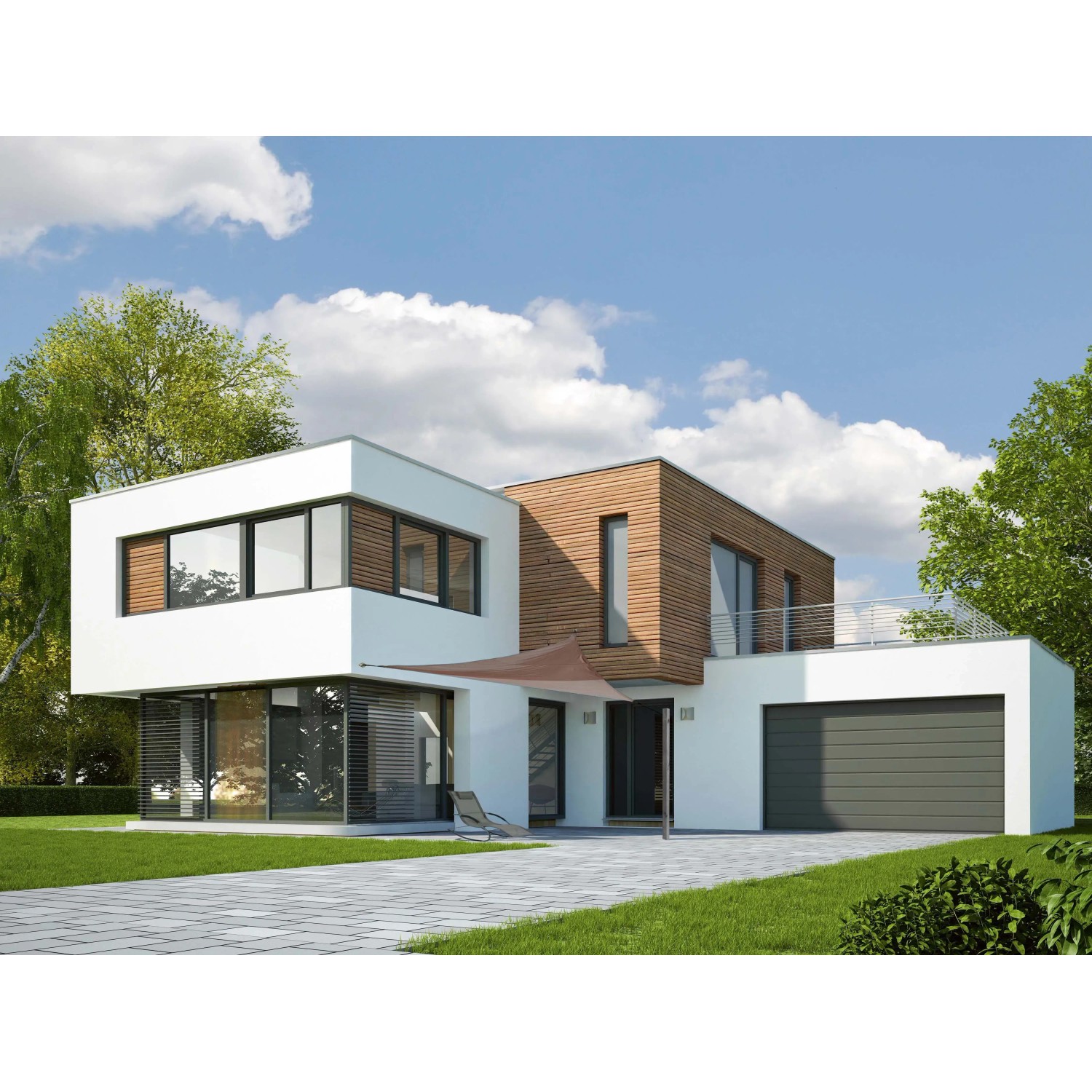 Khaki Sonnensegel Neptun Beach Dreieck 360 cm am modernen Haus.