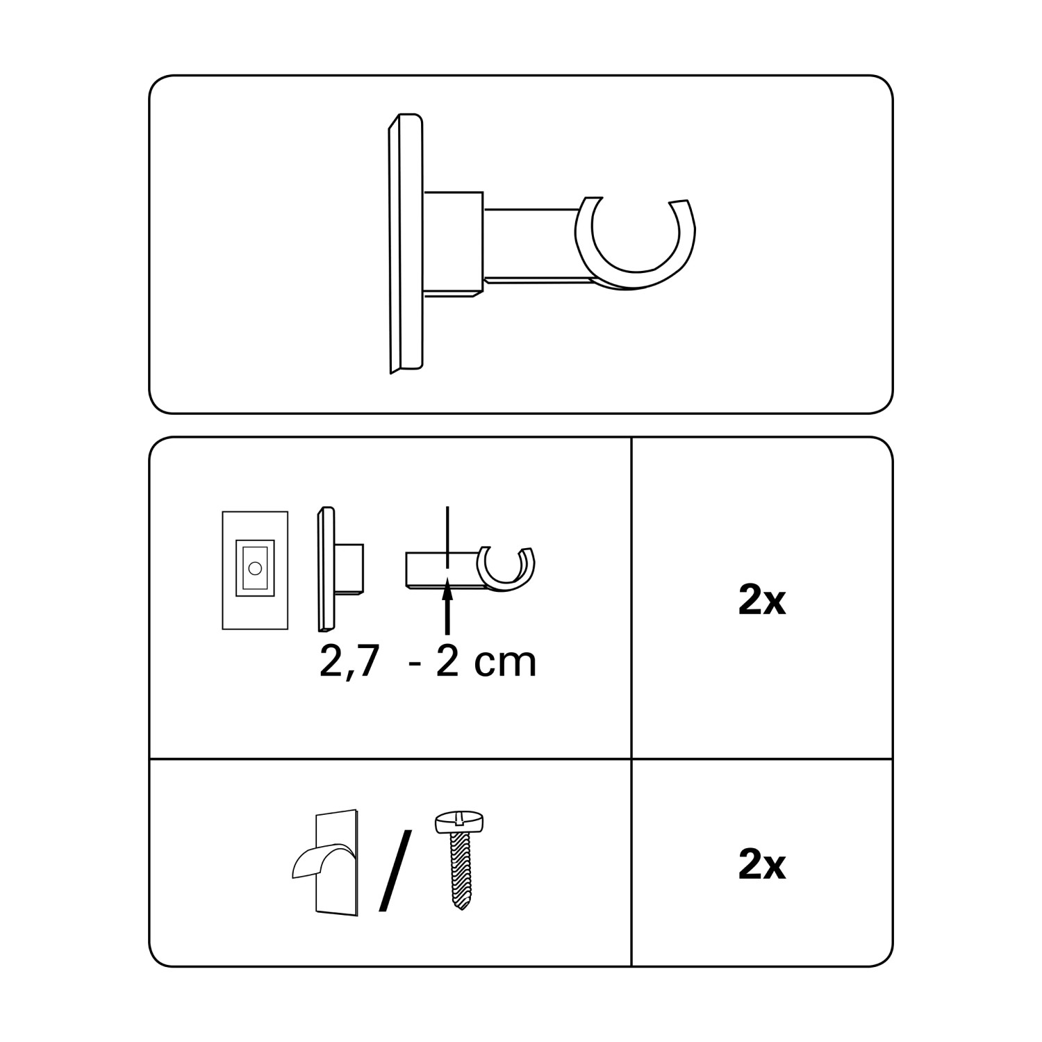 Gardinia Träger für Caféhausstange California, weiß, mit Befestigungsmaterial.