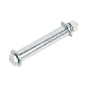 Achse für Einbauräder, 103 mm, mit Schraube, Mutter, Federring und Einspannhülse.