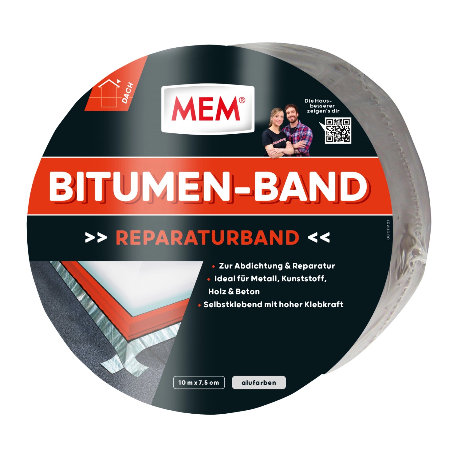 MEM Bitumen-Band Alu, 7,5 cm x 10 m, zur Bauabdichtung und Reparatur. Selbstklebend und aluverstärkt.