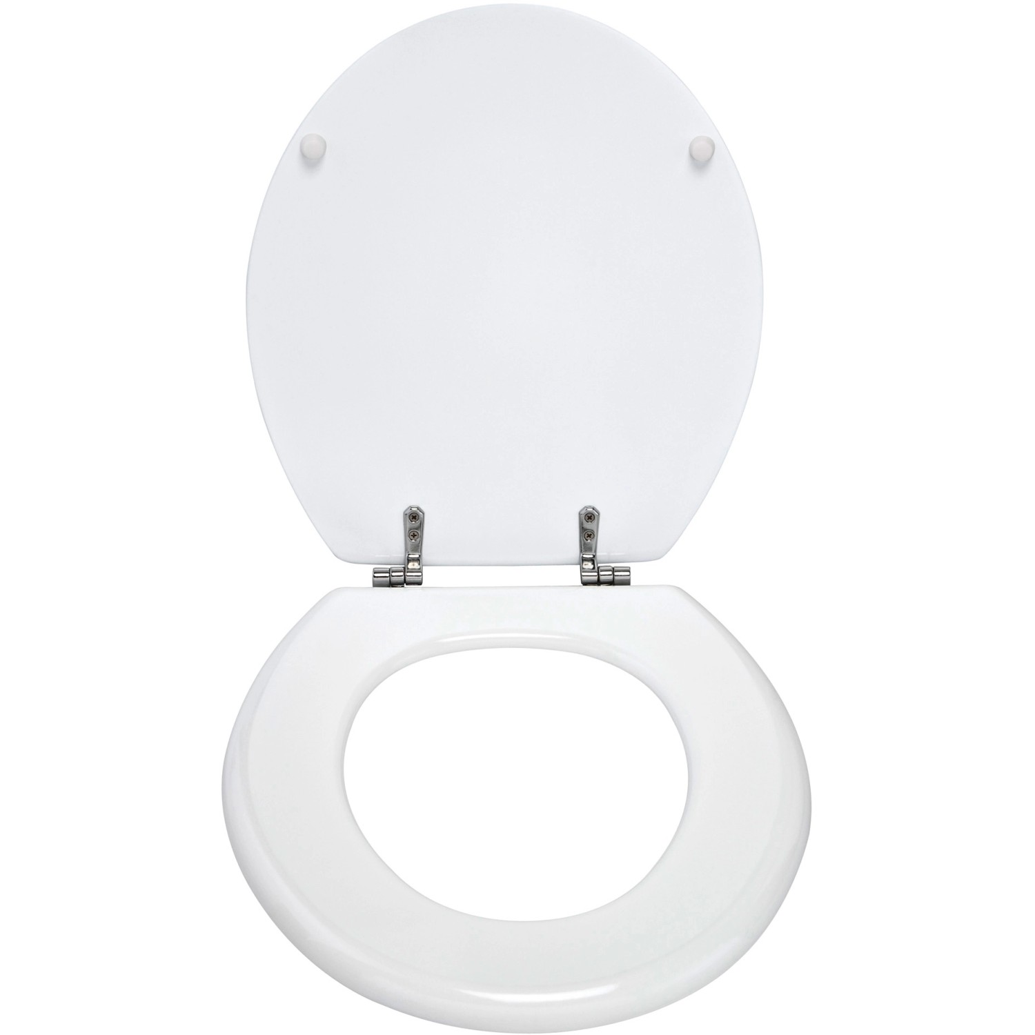 Weißer Wenko WC-Sitz Prima aus MDF mit Edelstahlbefestigung, geeignet für Spülkästen.