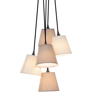 Näve Pendelleuchte Fango, beige-braun, mit 5 Textil-Lampenschirmen. Moderne Hängeleuchte.