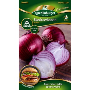 Quedlinburger Steckzwiebel Rolein, rote Speisezwiebeln, mittelfrühe Sorte.