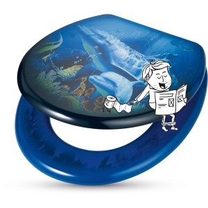 baliv WC-Sitz Saria mit Ozean-Motiv, MDF Holzkern, blau. Toilettendeckel mit Delfinen und Comicfiguren.