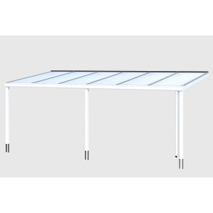 Weiße Terrassenüberdachung Garda 648x307 cm aus Aluminium mit klarer Doppelstegplatte.