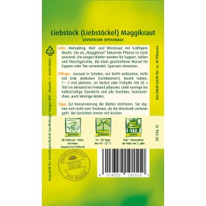 Samenpackung Quedlinburger Liebstock Maggikraut, aromatisches Suppenkraut für den Freilandanbau.