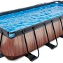 Rechteckiger EXIT Wood Pool 540x250x100cm mit Holzoptik, Sandfilterpumpe und Abdeckung.