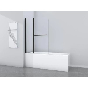 Aurlane Badewannenfaltwand Black Comfort 2, schwarz matt, 100x140 cm, mit Handtuchhalter.