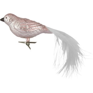 Rosa Weihnachts-Deko Kunststoffvogel mit Clip und Federn, 2er Set.