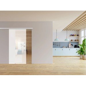 Novadoors Glasschiebetür Nova 501 satiniert, 8mm, trennt Wohnraum von Küche. Lichtdurchlässig & blickdicht.