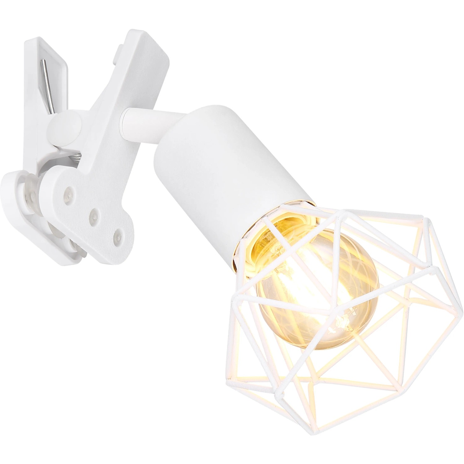 Weißer Globo Klemmstrahler Xara I mit Metallgeflecht-Schirm. Moderne Klemmleuchte für flexible Beleuchtung.
