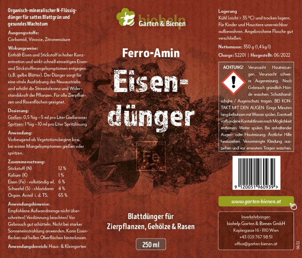 Biohelp Eisendünger 250 ml aktiviert die Stresstoleranz der Pflanzen