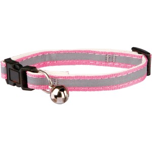Reflektierendes, pinkes Trixie Kätzchenhalsband aus Nylon mit Glöckchen und schwarzem Verschluss.