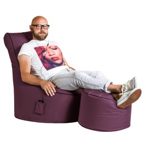 Sitting Point Sessel Scuba in Aubergine mit Fußhocker und Seitentasche. Bequemer Sitzsack für Indoor & Outdoor.