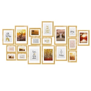 Bomoe Passion Bilderrahmen Set, 18-teilig, goldfarben, für Collagen und Fotos.