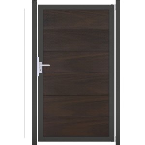 GroJaViento Zauntor Walnuss, 100x180 cm, mit anthrazitfarbenem Rahmen. Sichtschutzzaun Tor.